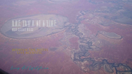 Between the Notes by Kieran Wicks - Live Acoustic Rendition - Aerial Photography of Dry inland lake in the outback desert of the Northern Territory, dry river beds look like sqguiggles Red Derest Sand drought