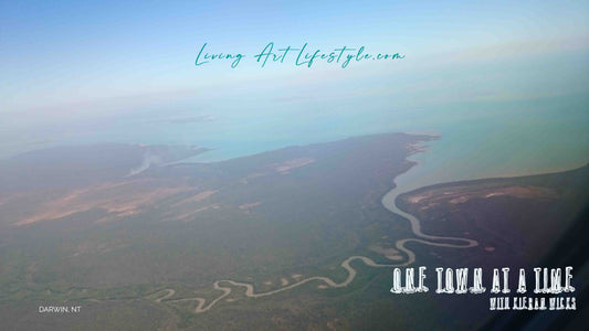 Aerial perspective of Northern Territory coastline near Darwin Northern Territory river snaking through to the ocean one town at a time