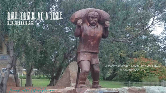 Wood Carved Statue King of the World's Smallest Mountain - Wycheeproof, North West Victoria